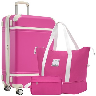 3pcs Luggage Set Hardshell 28'' Suitcase w/ Travel Bag Toiletry Bag TSA Lock Pink