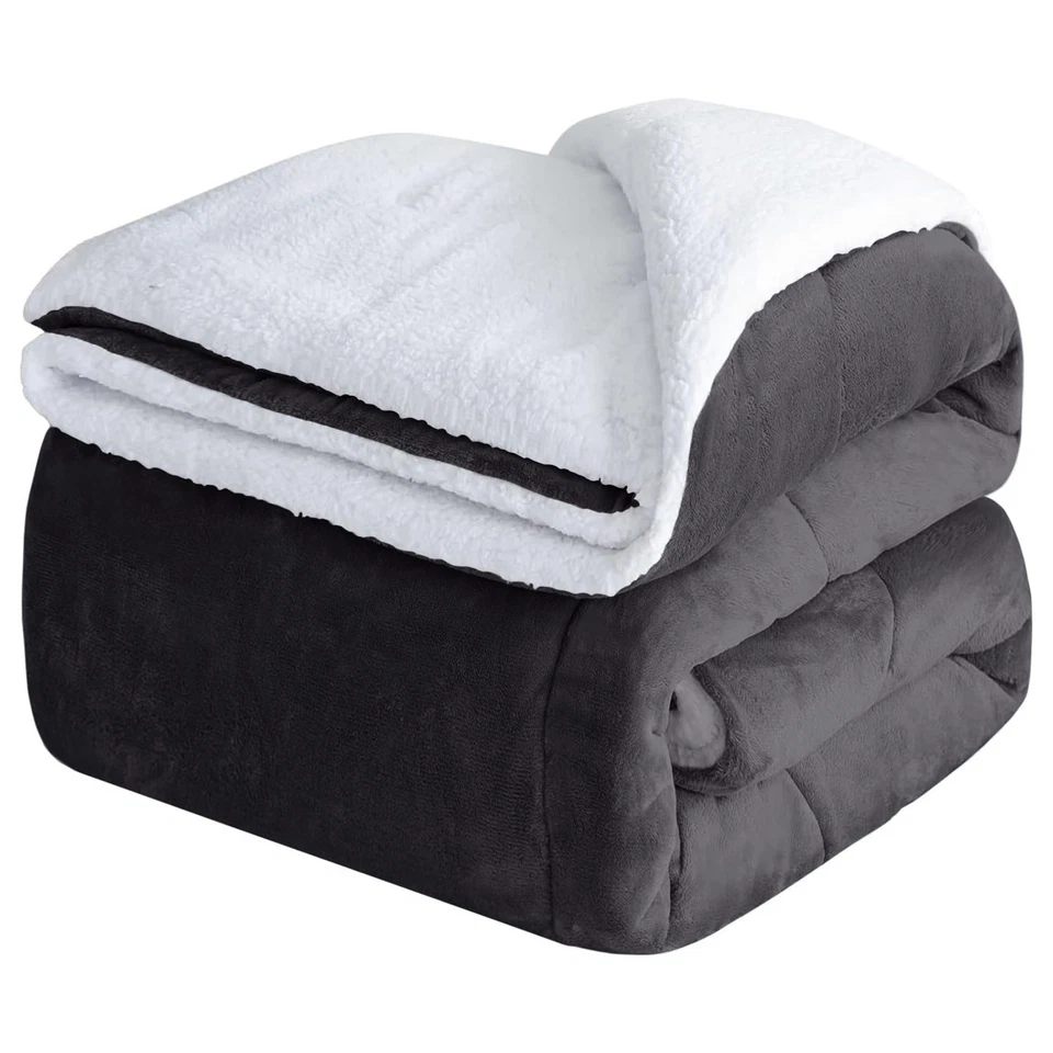 Plush Flannel Sherpa Fleece Blankets Warm Reversible Throw for Sofa Bed Couch - Image 2 of 4