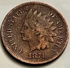 1874 Indian Head Cent Semi-Key Low Mintage Env Damage Rough Surfaces JC2102