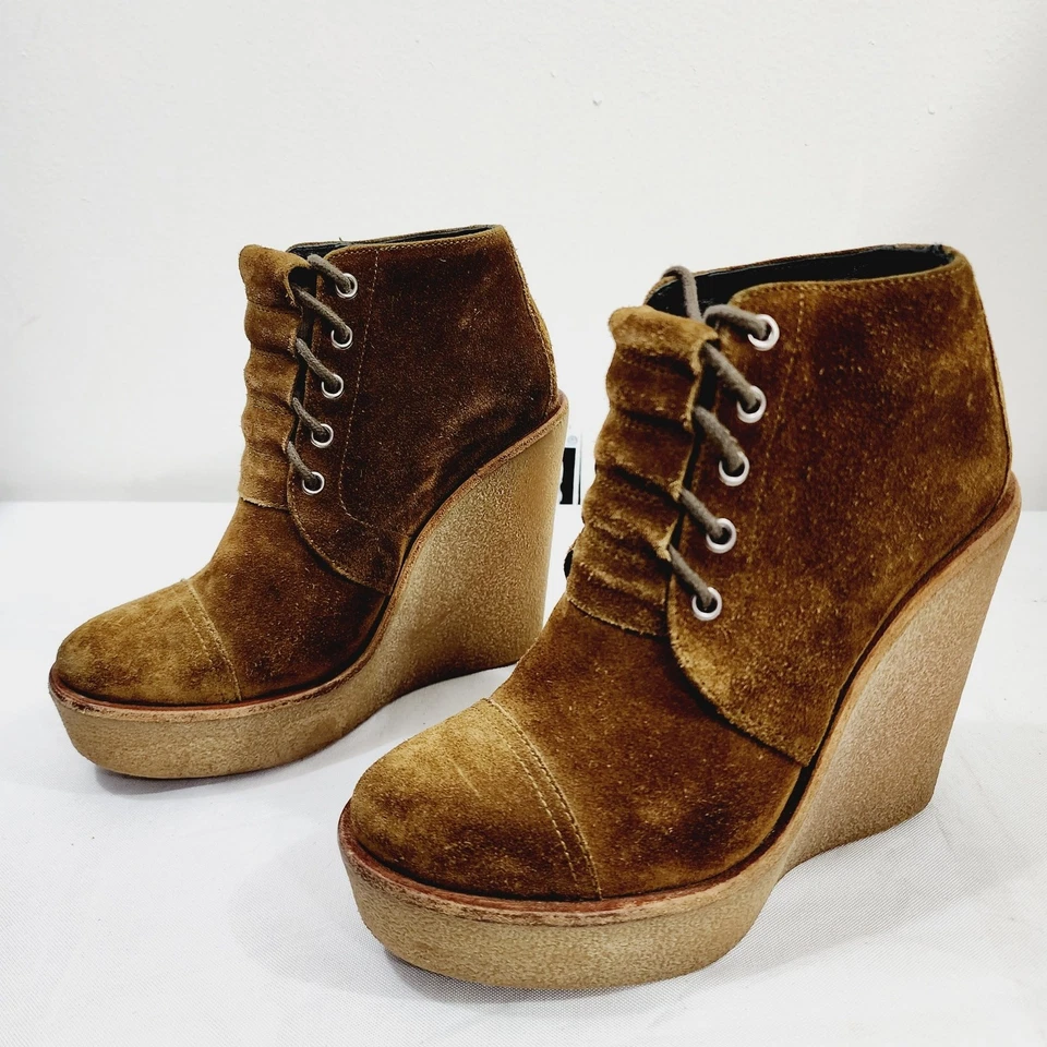 Botín PIERRE HARDY Gamuza Becerro Cuña Plataforma en Caqui EK08 Con Cordones EU 37 US 6.5 Foto 2 de 4
