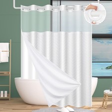 FADOTY No Hook Shower Curtain and Snap in Liner Set White Tufted Chevron Str...