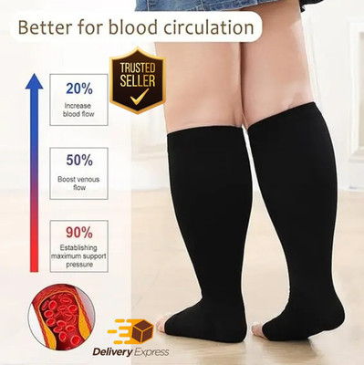 1Pair 2XL-7XL Plus Size Compression Socks Open Toe Compression Women& Men