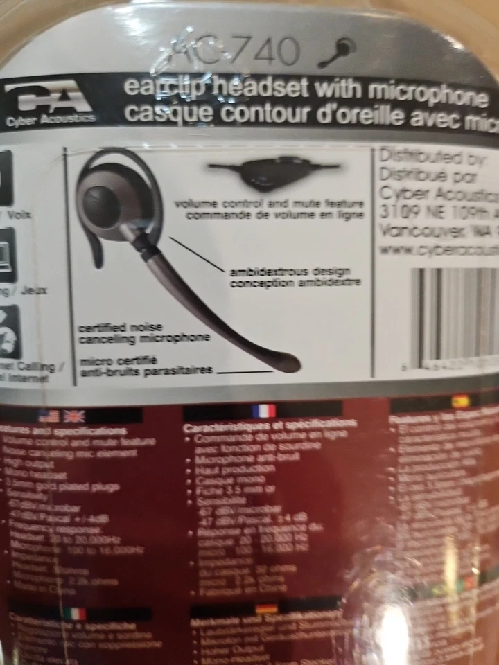 New Cyber Acoustic AC-740 Earclip Headset With Microphone Mono Mini Headphone - Image 3 of 4