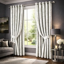 Santiago Crushed Velvet Curtains Ready Made Pair Eyelet Ring Top With Tie Backs