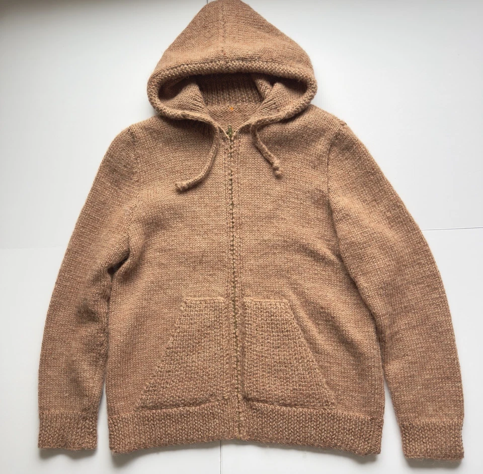 Настоящий винтажный 1970 Talon молнии коренастый кабель трикотажа шерсти куртка ручной вязки Союза сделано M - Изображение 2 из 4