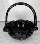 Vtg Fenton Glass Basket Thumbprint Pattern Deep Black #4438 No Flaws 8” & 8.5”