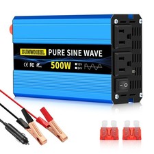 SUNWHEEL 500W Pure Sine Wave Inverter, 12V DC to 110V/120V AC Car Power Inver...
