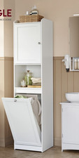 Tall Bathroom Cabinet with Laundry Basket, Tilt Out Hamper Storage Cupboard Unit