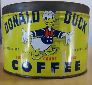 Donald Duck 1 Pound Coffee Tin Disney 1950's