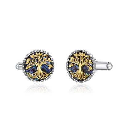 Tuxedo Cufflinks for Men Sterling Silver Tree of Life Men's Round Cuff Links ...