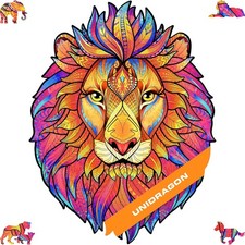 UNIDRAGON Wooden Jigsaw Puzzle Mysterious LIon Medium 192 Pieces Wooden Box