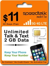 Prepaid Cell Phone SIM Card for Smart Phones & Cellphones | $11 Monthly Plan - U