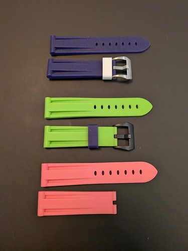 HORUS 22mm Wristwatch Bands Rubber Two-Piece Strap Blue Green Pink