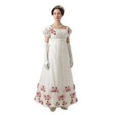 Regency High Waistline Dress Jane Austen Costume White Rose Vintage Victorian