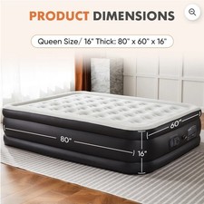 16 Inch Air Bed Inflatable Mattress Built-in Pump Queen Size Black Guest Bed