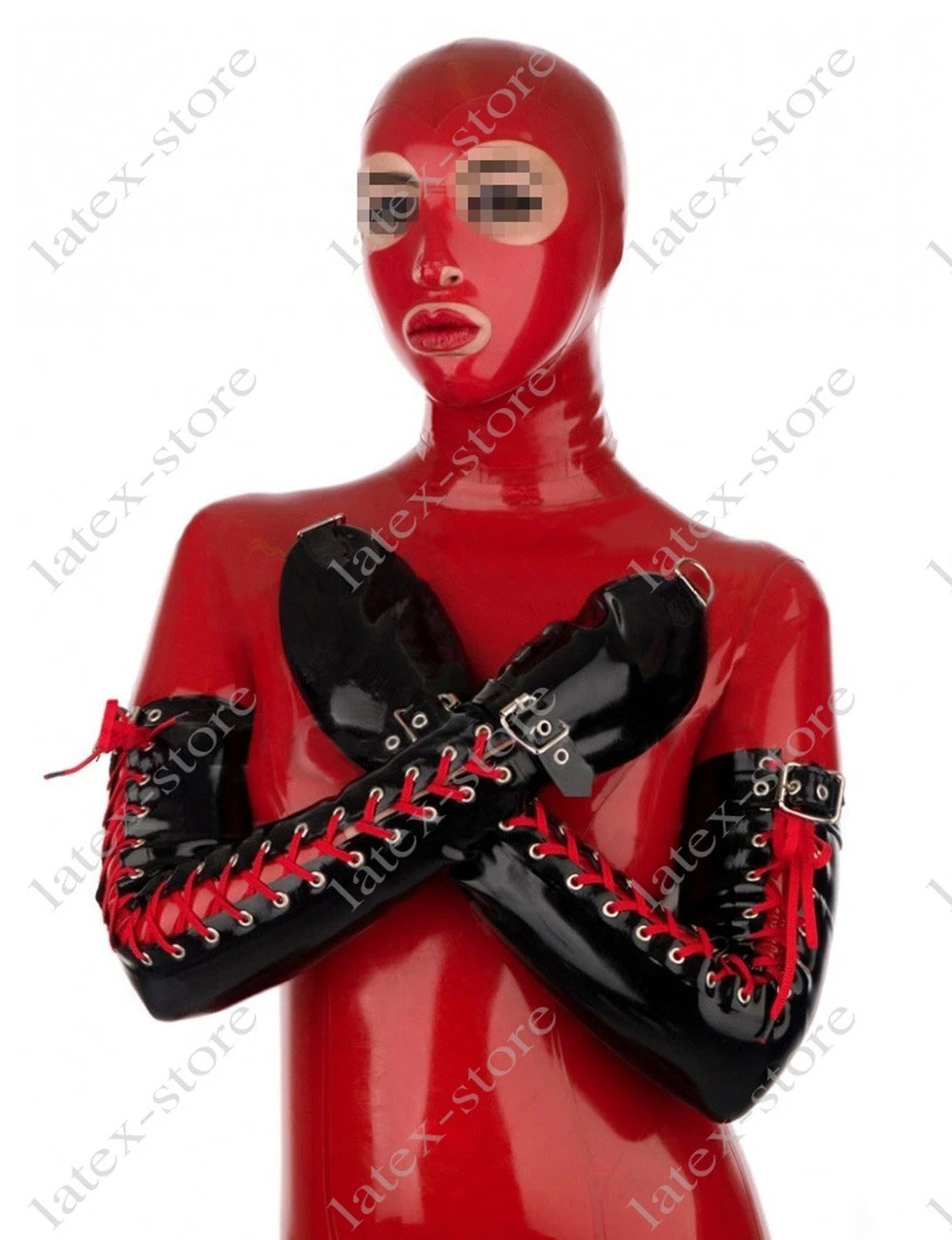 Latex Gummi Rubber long opera gloves D-ring belt Mittens lace up customized #147