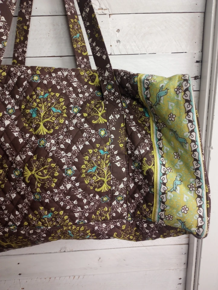Bolsa de viagem acolchoada boho grande marrom e verde alças duplas vários bolsos. - Imagem 2 de 4