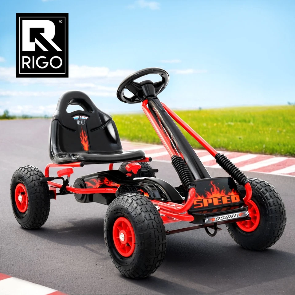 Rigo Kids Pedal Go Kart Ride On Toys Racing Car Rubber Tyre Red