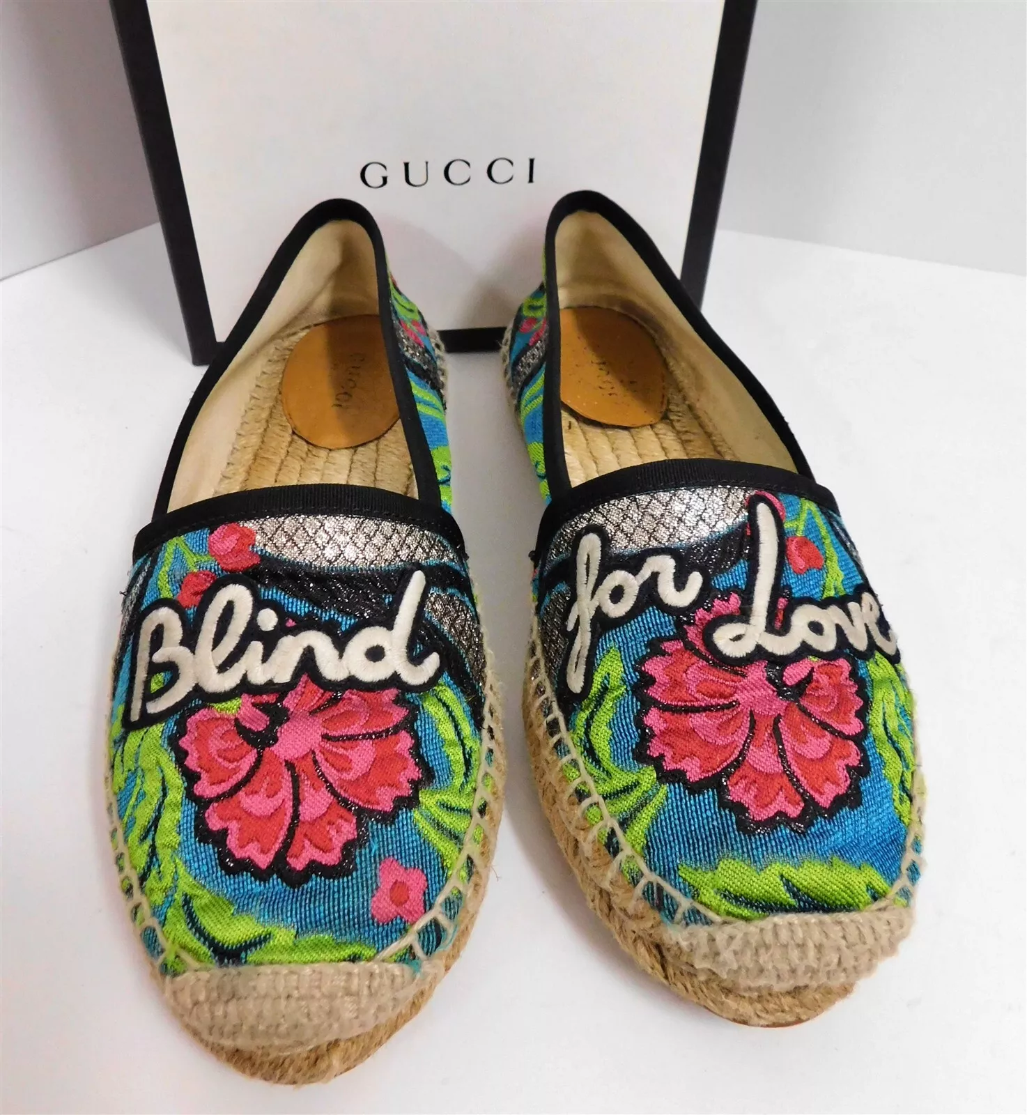 Espadrilles plates Gucci Rose Baby Blind for Love Tapisserie taille 36 avec boite