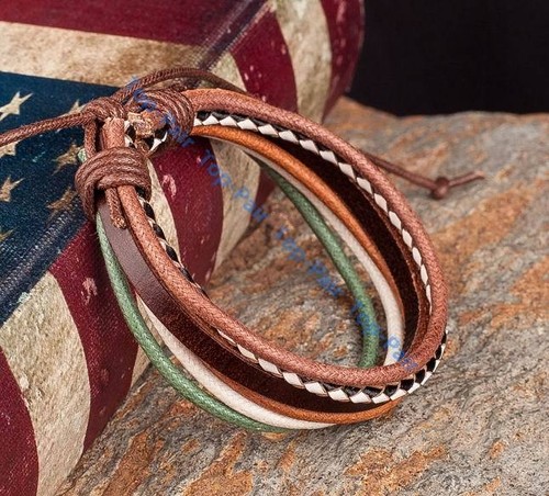 Quality LEATHER WRIST BAND BRACELET MULTI LAYER HEMP SURFER BRAID CUFF For Women - Picture 6 of 8