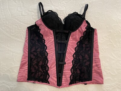VTG  Torrid Pink/Black Corset Goth Punk Lace Lingerie Size 40