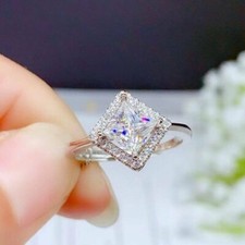 3.00 Ct Princess Simulated Diamond Engagement Wedding Ring 14K White Gold Plated