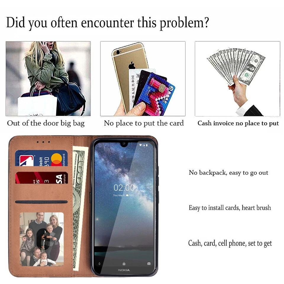 PU Leather Stand Wallet Cover Case For Nokia 4.2/6.2/7.2/G10/G20/G42/C21/C2/C32 - Image 4 of 4