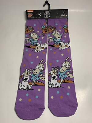 NEW MEN'S PRINTED ODD SOX ROCKO S MODERN LIFE NICKELODEON CREW SOCKS 6-13