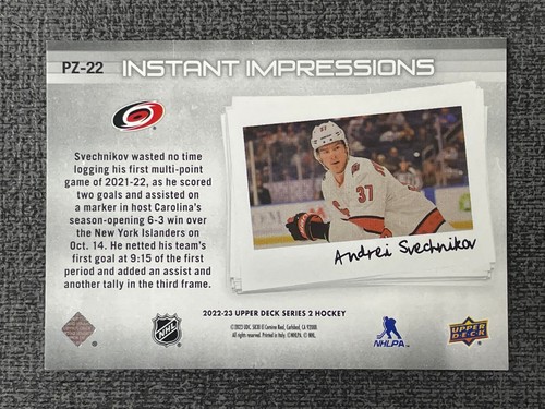 Andrei Svechnikov 2022-23 Upper Deck Series 2 Instant Impressions #PZ-22 - Picture 2 of 2