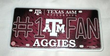 TEXAS A M AGGIES 1 FAN EMBOSSED METAL LICENSE PLATE 06 SALE - NEW