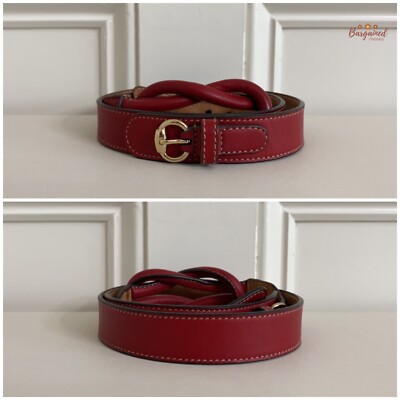Authentic Gucci Red Leather Knot Skinny Horsebit Ring Buckle Belt