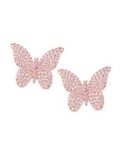 Butterfly Earrings for Women - 3D Colorful CZ RoseGold - White CZ Butterfly