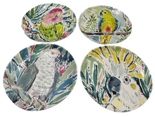 4 - Pier 1 Melamine Birds Parrots Cockatoo Tropical Lunch Plates 8.75” - EUC