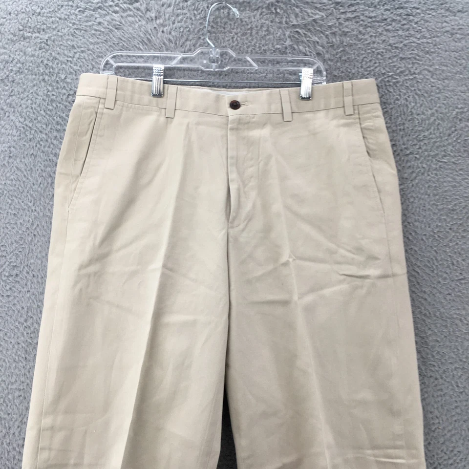 Eddie Bauer Trouser Dress Pants Mens T36 (Actual 38x35) Beige Relaxed Fit Zip - Image 2 of 4
