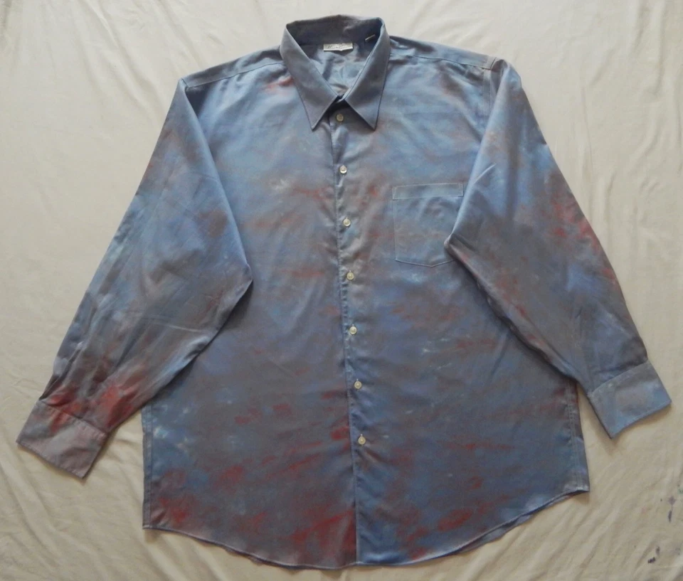 Галстук краситель в полоску синий красный длинным рукавом рубашка на пуговицах - 2XL мужской ручной работы 18 XXL - Изображение 3 из 4