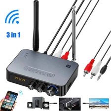 Bluetooth 5.1 Transmitter Receiver Wireless 3.5mm Adapter AUX NFC to 2 RCA Audio