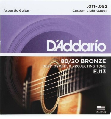 NEW D'Addario 80/20 Bronze Custom Light Acoustic Guitar String Set, 11-52, EJ13