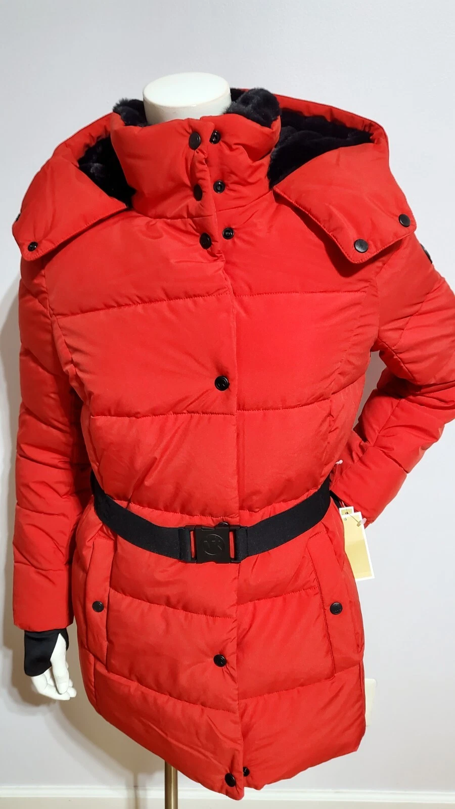 NUOVA GIACCA CON CAPPUCCIO ROSSA MICHAEL KORS TRAPUNTATA CINTURA TAMPONE TAGLIA S