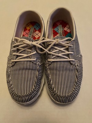 skechers blue and white stripe