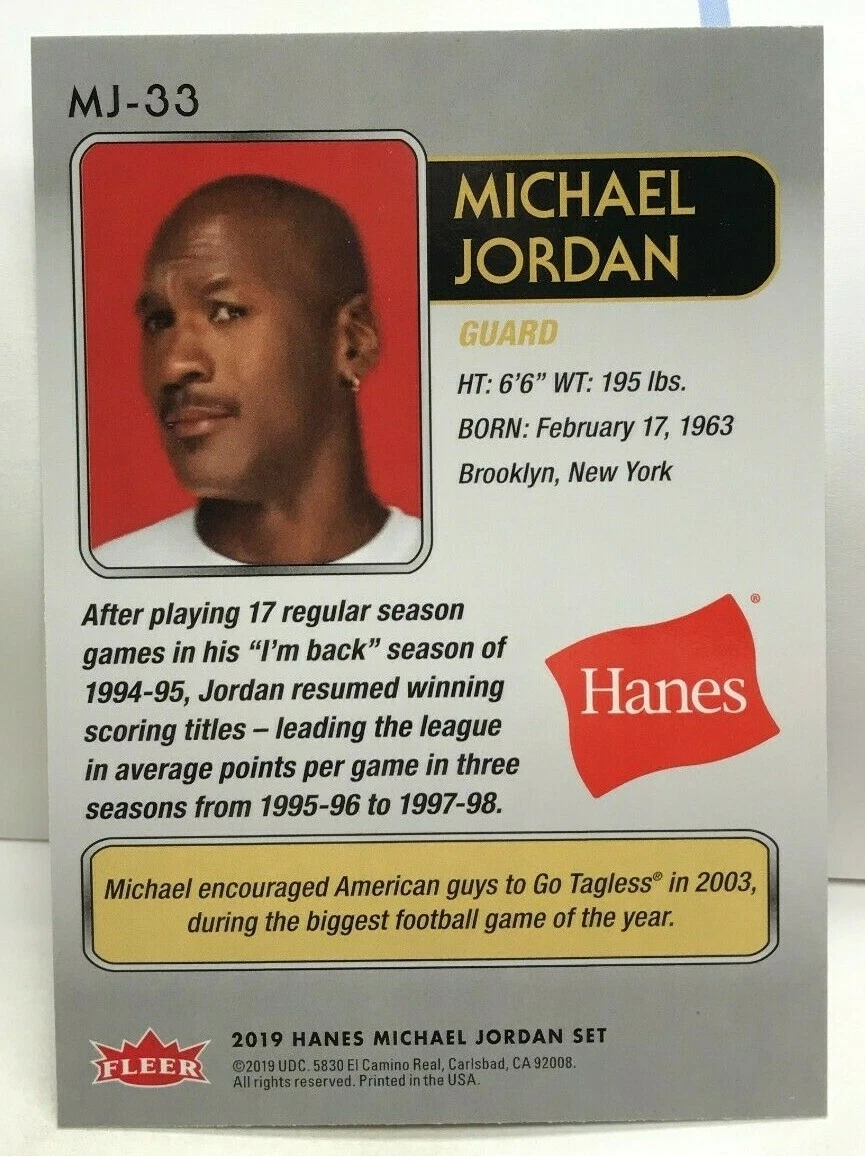 Michael Jordan 2019 Fleer Hanes Basketball Base Card MJ 33