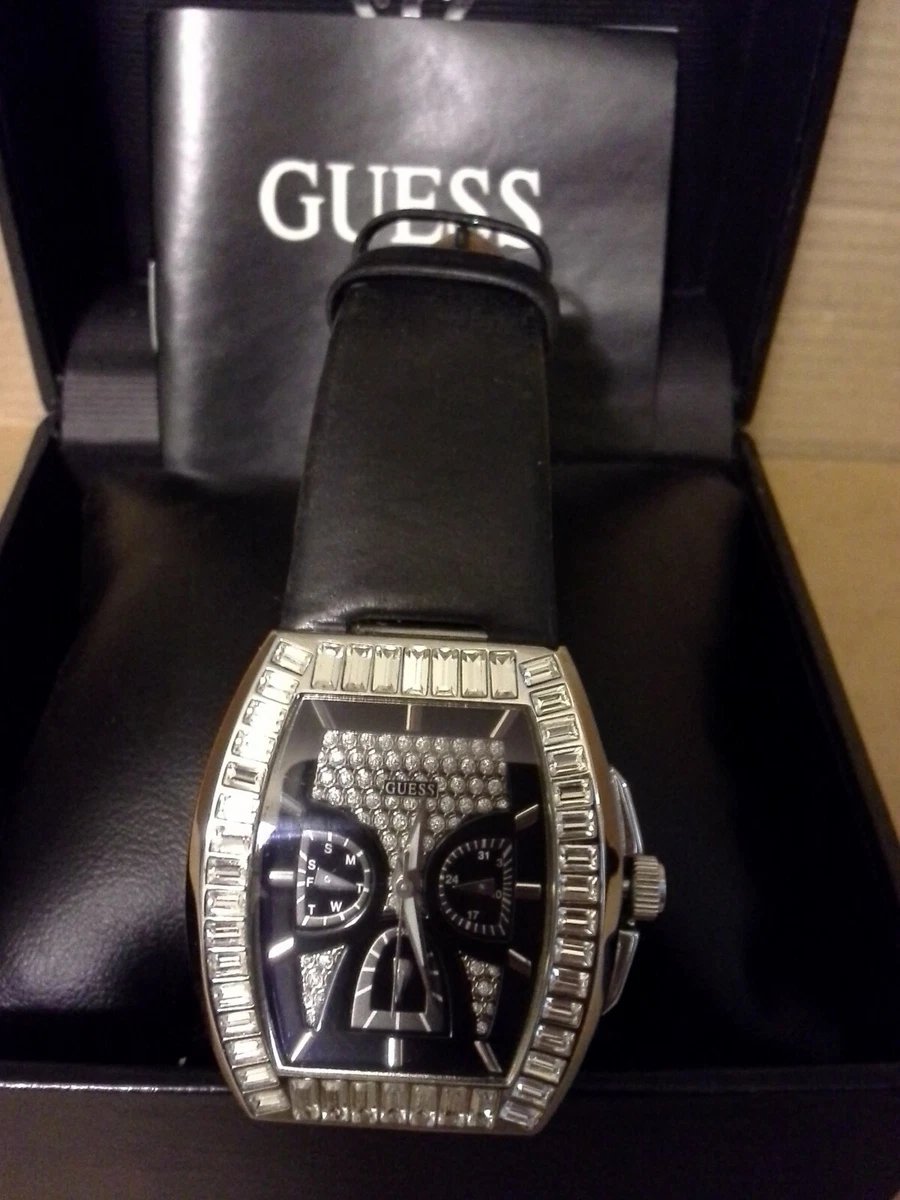 Guess U15025L1 Ladies Swarovski Crystal Watch Black Leather Band