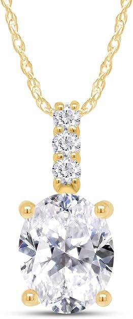 2Ct Solitaire Pendant Necklace Oval & Round Lab Created Moissanite 10K ...