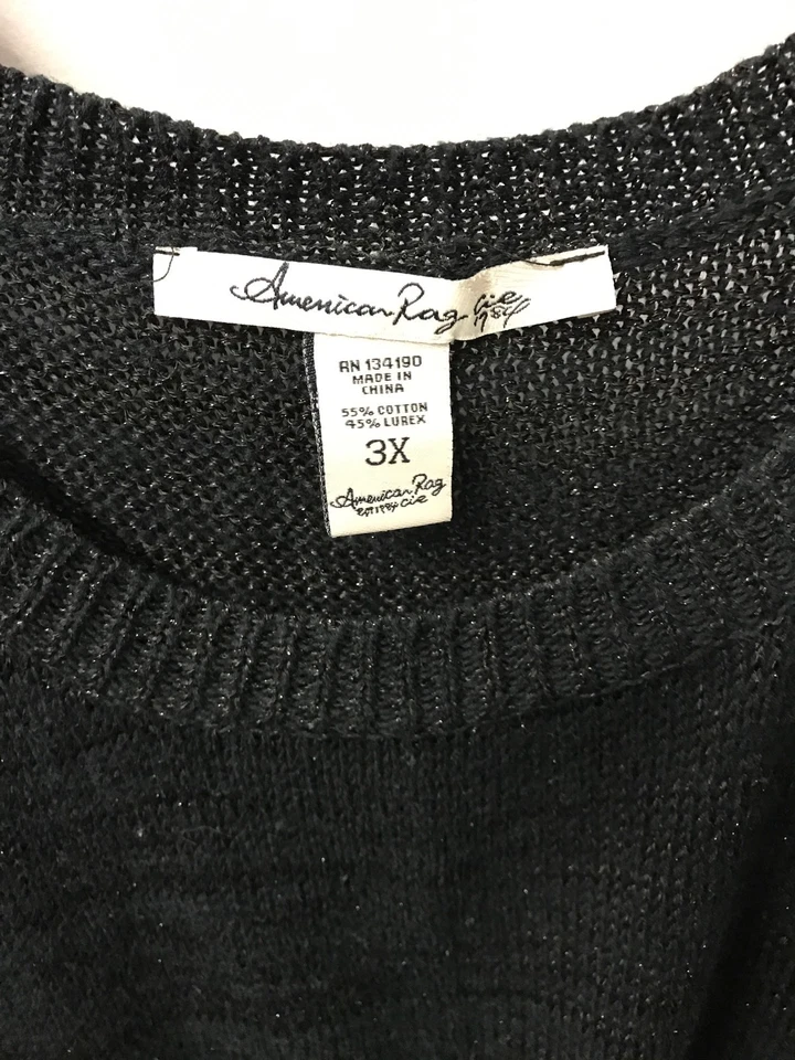 Suéter American Rag 3X preto metálico manga 3/4 boêmio Euc - Imagem 2 de 3
