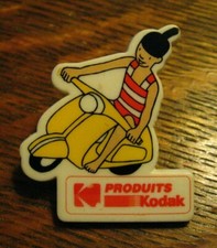 Kodak Yellow Vespa Lapel Pin - Vintage French Motor Scooter Camera Film Ad Pin