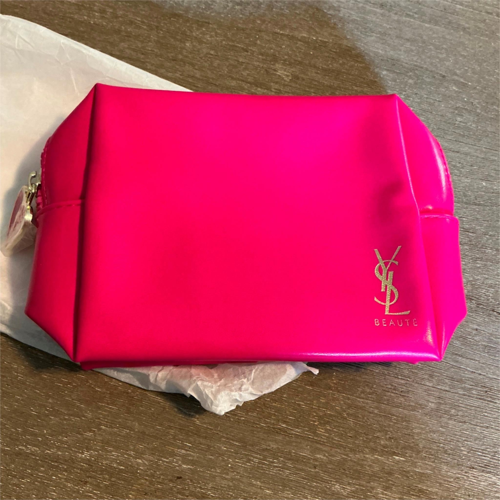 Borsa pochette Yves Saint Laurent YSL rosa caldo trucco cosmetico astuccio ~NUOVA~