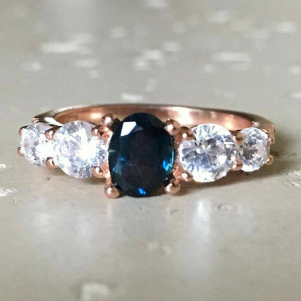 1.50Ct Simulated Sapphire Five Stone Engagement Ring 14k Rose Gold Plated Silver