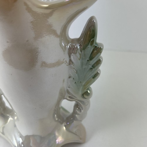 8.25" VINTAGE GREEN & WHITE LUSTER VASE, DECAL MEDALLION BRAZIL - Picture 11 of 19