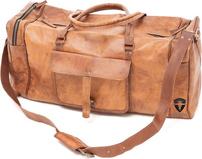 Vintage Echtleder Reisegepäck Geräumiger Seesack Weekender Übernachtungstasche