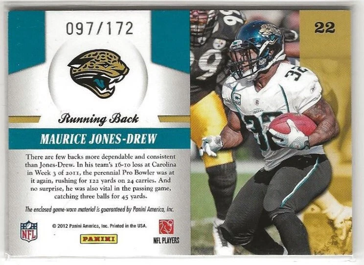 MAURICE JONES-DREW - 2011 Totally Certified Piece/Game Jersey 97/172 #22 (5743a) - Image 3 of 3