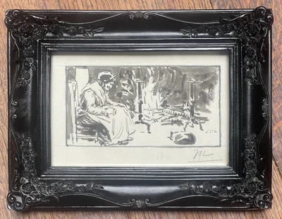 Dessin ancien au lavis – Scène d’intérieur – Monogramme JVL – Vers 1930-1950 - Photo 1/4